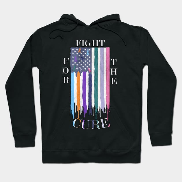 Cancer Awareness Ribbons Cure Support Gift Fight for the Cure Ribbon Shirt Distressed Flag Gifts Hoodie by tamdevo1